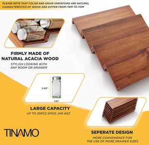 Acacia bằng gỗ 4 Tier gia vị giá tổ chức Tủ Ngăn Kéo chèn 19 "D x 26" W x 3.5 "H hình chữ nhật gia vị chủ gói 8 - Product Image 3
