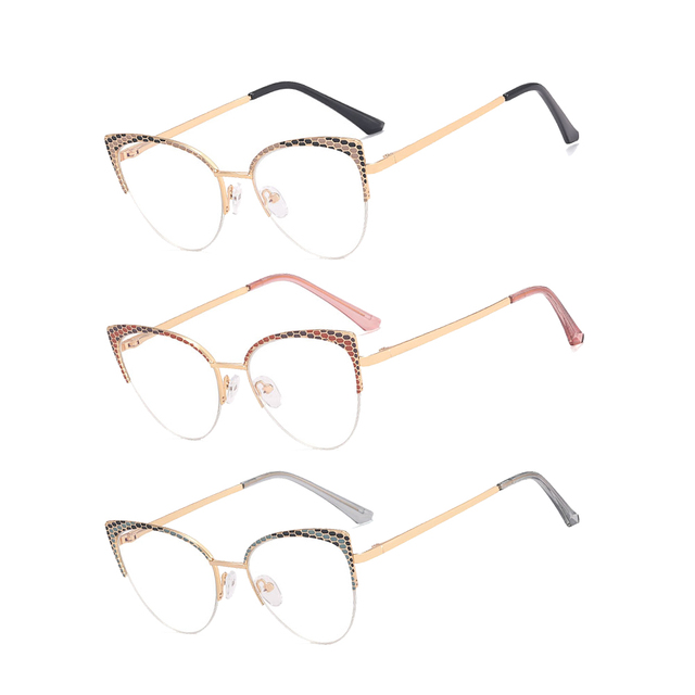 Spectacle Custom Optical Frames Retro Metal Glasses Cat Eye Anti Blue Light Half Frame Eyeglasses