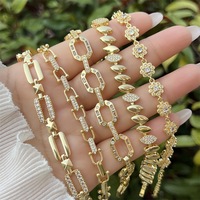 Bijoux pour femmes, plaqué cuivre, or 18 carats, incrustation en forme de zircon, bracelet pour femmes de style simple fait à la main, réglable