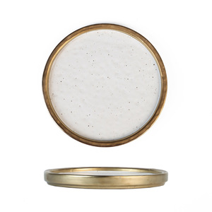 Gold-plated <b>Ceramic</b> Round Flat <b>Plate</b> Microwave Safe Minimalist Japanese Style Dinnerware for Household & Commercial Use - Product Image 5