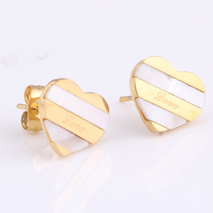 Heart Shape <b>Stud</b> <b>Earrings</b> Gold Plated Shell Love Engraved Fashion Jewelry Gift for Women - Product Image 2