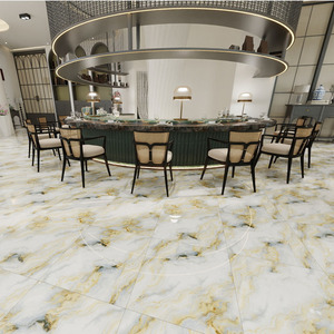 Nouvelles dalles de sol en céramique de porcelaine marbrée plaquée or, 600x600, émaillées, polies, de luxe, pour salon - Product Image 4