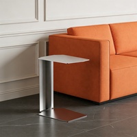 Table d'appoint minimaliste en forme de C |   Table d'appoint en acier inoxydable brossé pour canapé et chevet |   Meubles d'appoint modernes pour salon