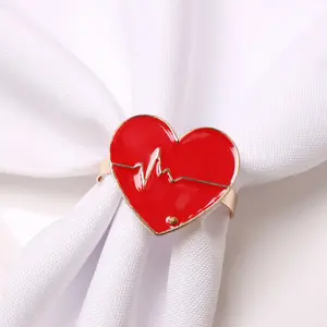 Anel de guardanapo em forma de coração para amor vermelho Heart Beat