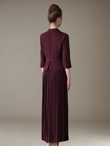 Maxi abito da sera plissettato <span class=keywords><strong>bordeaux</strong></span> con manica 3/4 e scollo a V per feste serali banchetti formali per la madre della sposa - Product Image 4