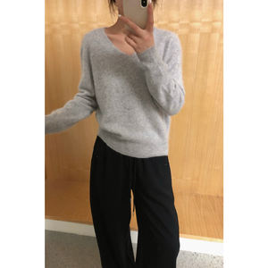 Nuovo Pullover da Donna in Cashmere Autunno Inverno 2025 con Scollo a V Lavorato a Maglia dalla Vestibilità Ampia Maglia Basic - Product Image 5