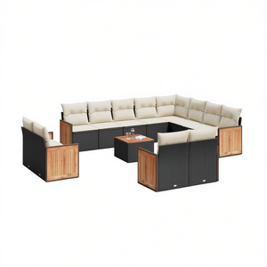 Conjunto de Sofás de Jardín en Negro y Crema, Muebles de Ratán para Exteriores con Cojines de Espuma de Alta Densidad, Diseño Contemporáneo Impermeable - Product Image 1