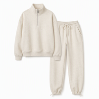 Ensemble survêtement molletonné 2 pièces pour femme avec sweat-shirt demi-zip et pantalon, tenue décontractée oversize, personnalisable OEM, vente en gros