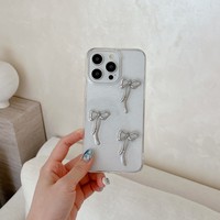 Nouvelle coque élégante transparente avec nœud 3D en résine pour iPhone 16 15 14 13 12 11 Pro Max, étui de téléphone scintillant avec diamants pour iPhone 16 Plus
