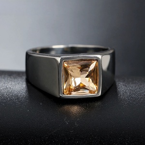 2025 superventas joyería de comercio exterior de moda al por mayor gemas simples anillo de acero de titanio con diamantes para hombres y mujeres - Product Image 2