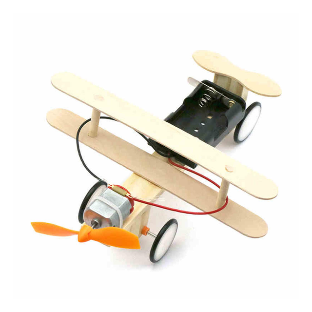 DIY Electric Wooden Biplane Aircraft Model Dual Motor Taxiing Plane Toy Kit for Children STEM Education Gift