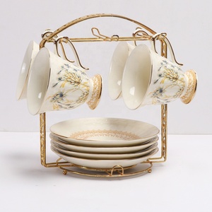 Discount European Style Wheat Ear Pattern <b>Tea</b> Cup and Saucer with Gold Border - Product Image 4