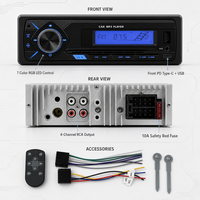 Lecteur MP3 universel 1 DIN pour voiture, télécommande, transmetteur FM, USB Type-C, TF pour radio stéréo, sortie haute puissance 4 canaux RCA