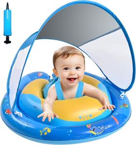 Flotteur de piscine pour bébé avec auvent pare-soleil, extra large, anti-retournement, avec siège de sécurité - Product Image 1