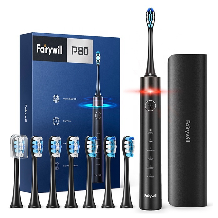 Fairywill FW P80 Fairy Will Электрический электронный Электродвигатель с питанием от зубной щетки Зубная щетка с головками