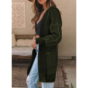 2025 femmes surdimensionné à capuche tricoté Plaid manteau ouvert devant gros Cardigan pull vert noirâtre grand automne hauts hiver - Product Image 2