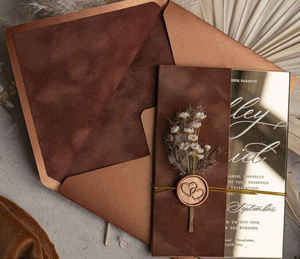 <span class=keywords><strong>Tarjeta</strong></span> de Invitación Acrílica Dorada con Espejo y Acabado Naranja Quemado para Despedida de Soltera, Boda o Fiesta - Product Image 4