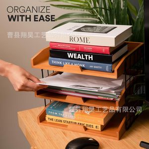 Wooden Storage Rack Multi Layer <b>File</b> Holder Office Desktop Book <b>Organizer</b> Modern Simple Design - Product Image 1