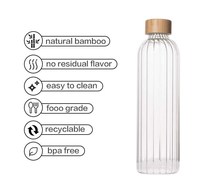 Botol Air IKOO Kaca Borosilikat 750ml Anti Bocor Bebas BPA dengan Tutup Bambu Kedap Udara Aman untuk Microwave & Mesin Cuci Piring Portabel