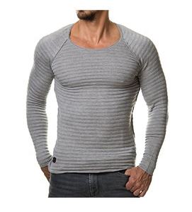 Pull à col rond pour homme, coupe <span class=keywords><strong>slim</strong></span>, décontracté, manches longues, t-shirt musclé - Product Image 2