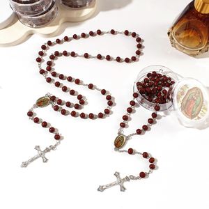 Catholic 6mm Scented Wood Bead Necklace New Virgin Mary Cross with <b>Box</b> Eco-Friendly ROSARY Rosary Beads - Product Image 3