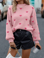 Pull Fashion Lady Love Heart Pattern Pull à col montant et à épaules tombantes