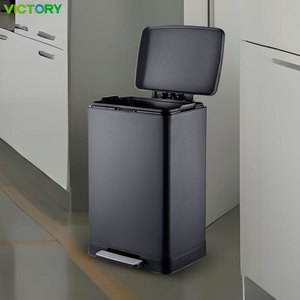 Poubelle rectangulaire en acier inoxydable Victory 35L 45L 55L 60 litres Poubelle à pédale de cuisine avec couvercle à fermeture douce - Product Image 1
