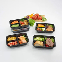 Boîte à lunch rectangulaire jetable en plastique PP à 3 compartiments pour nouilles, salades et préparation de repas – Couleur personnalisable, conteneur portable