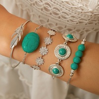Bracelets de style bohème faits à la main par des bijoutiers de mode bon marché Bracelet multicouche avec incrustations de turquoise