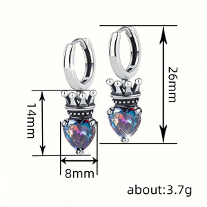 Orecchini a Cerchio con Corona, Cuore e Zampa di Gatto, Zirconi Colorati, Gioielli Unici e alla Moda per Donne - Product Image 5