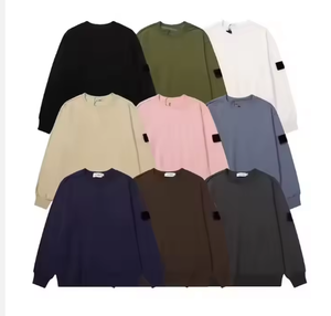 Sweat-shirt classique uni à manches longues avec badges brodés sur le col, style couple insulaire, 100% coton - Product Image 6