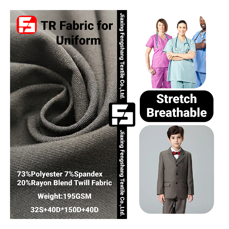 Оптовая продажа, китайский поставщик ткани, полиэстер, вискоза, спандекс, рабочая одежда, Бенгальская эластичная, другие брюки, серая ткань для школьной формы