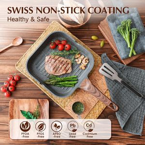 Poêle grill antiadhésive en aluminium avec revêtement <span class=keywords><strong>ILAG</strong></span>, bec verseur, forme carrée, sans PFOA, 9,5 pouces, pour cuisinières intérieures/extérieures - Product Image 3