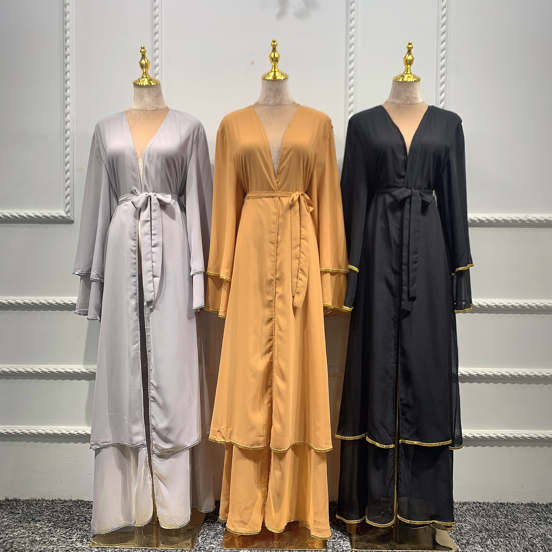 SIPO Open Abaya Dubai Kimono Cardigan Plain Muslim Hijab Dress Turkey Pleated Abayas for Women African Islam Clothing