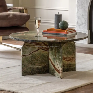 Mesa de <span class=keywords><strong>Centro</strong></span> de Mármol Verde Natural de la Selva Tropical de <span class=keywords><strong>Brasil</strong></span>, Muebles para Sala de Estar, Mesa Redonda de Mármol Blanco y Verde - Product Image 1