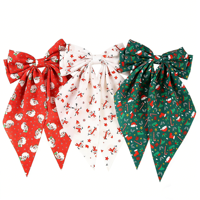 Barrettes à cheveux imprimées Noël, Grands nœuds en tissu avec motifs Père Noël et Bonhomme de neige, Accessoires de cheveux festifs pour filles et femmes