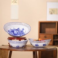 Assiette de Luxe Vintage Florale en Céramique Écologique Jiadu, Ovale, Décorée à l'Ornement, pour Steak, Pâtes et Cadeaux