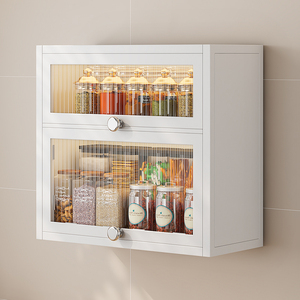 Armoire avec poignée 2 niveaux pot à <span class=keywords><strong>épices</strong></span> organisateur cuisine mural anti-poussière 2 portes bouteille d'huile assaisonnement support de stockage - Product Image 5
