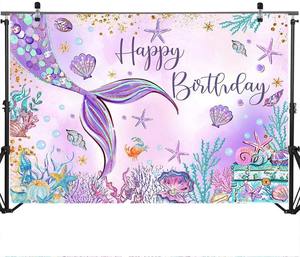 Décor de fond d'anniversaire sirène, décorations de fond d'anniversaire sur le thème de <span class=keywords><strong>l</strong></span>'océan, bannière murale de fête d'anniversaire pour <span class=keywords><strong>petite</strong></span> fille sirène - Product Image 4