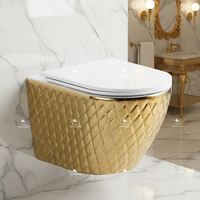 WC suspendu mural monobloc de luxe en céramique or et noir, électroplaqué, avec siège de toilette musulman