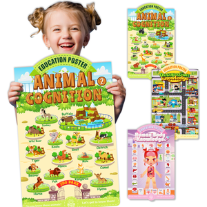 4 piezas por juego de póster educativo de dibujos animados impermeable y resistente al desgarro para niños que aprenden la ocupación corporal y los animales - Product Image 1