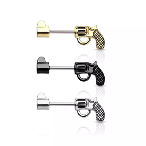 Bijoux plaqués or, barre de <span class=keywords><strong>piercing</strong></span> pour tétons en forme de <span class=keywords><strong>pistolet</strong></span>, anneau en acier inoxydable, <span class=keywords><strong>piercing</strong></span> pour tétons, bijoux de corps tendance pour femmes et hommes - Product Image 2