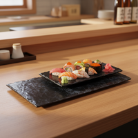 Restaurant japonais incassable, 1 pièce, ardoise de steak noir en mélamine réutilisable