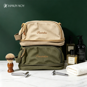 Borsa da Toilette Grande in Tela con Cerniera e Ricamo Personalizzato, Stile Retrò, per Uomo, Personalizzabile con Logo e Nome OEM - Product Image 1