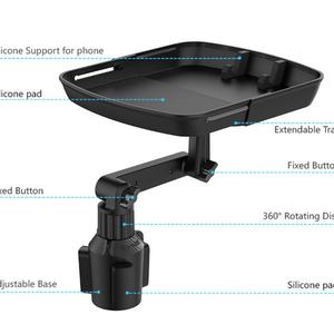 โต๊ะวางเครื่องดื่มแบบพับได้ปรับได้พร้อมที่ยึดโทรศัพท์โต๊ะอาหารในรถสำหรับถ้วยเครื่องดื่มขวดหมุนได้ - Product Image 5