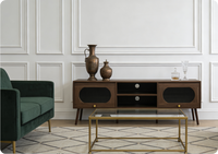 Meja TV Kayu Modern Desain Baru untuk Ruang Tamu, Warna Walnut Coklat Tua, Dijual
