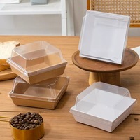 Barquette en papier kraft de qualité alimentaire pour emporter, boîte carrée pour gâteau au chocolat, sandwich, avec couvercle en plastique transparent