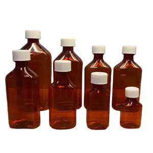 Ölçekli eczane şişeleri Amber Oval RX tıp sıvı şişeleri CR kapağı ile