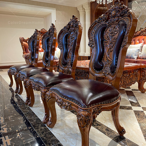 Antique <strong>Dining</strong> Room Furniture <strong>Sets</strong> <strong>of</strong> <strong>4</strong> With Round Table and Leather <strong>Dining</strong> <strong>Chairs</strong> European Carved Wooden <strong>Dining</strong> Table <strong>Set</strong> - Product Image 4