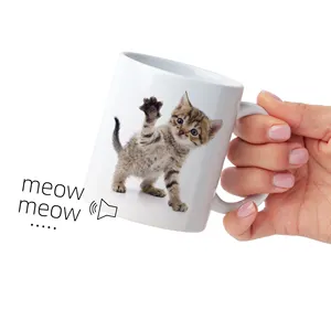 高品质白色陶瓷咖啡杯音乐狗猫声乐杯卡通动物升华杯带手柄拿铁杯